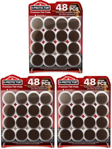 Felt Furniture Pads X-PROTECTOR - 48 Premium Floor Protector Chair Felts for Feet Wood Floors Best Hardwood Protect Your Hard Floors! (Brown) (Pack of 3) - size: 48 PCS 1" Brown, Round (Pack of 3)