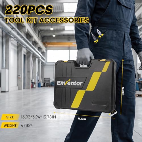 Enventor Tool Set with Molded Storage Case, 220 Pieces - size: Large tool set-220PCS