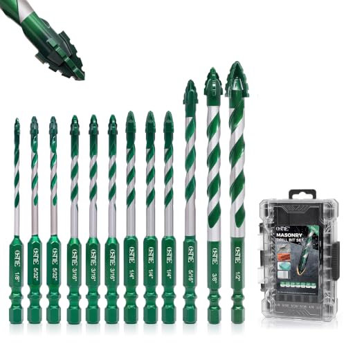 Masonry Drill Bit Set 12 Pcs(1/8"-1/2"), Masonry Drill Bits for Concrete - size: 12Pcs (1/8"-1/2") Green