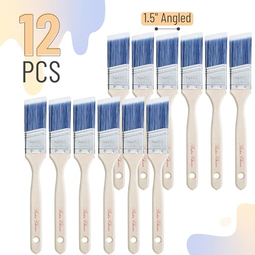 Bates Angle Paint Brushes - 1.5-Inch, 36 Pack, Treated Wood Handles for Walls, Furniture & Stain - color: Wood Handle Angle, size: 36 Pack, 1.5"