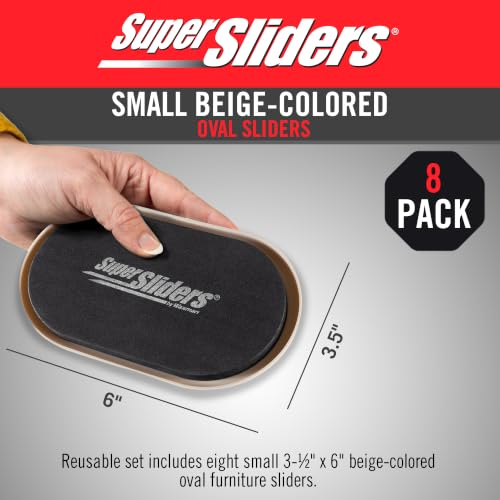 Super Sliders 3-1/2" x 6" Small Oval Reusable Furniture Sliders for Carpet, Anti-Slip Protective Furniture Moving Pads for Beds, Sofas, Dressers, Set of 8, Beige - size: 3-1/2 x 6 Inch Oval, style: For Carpet