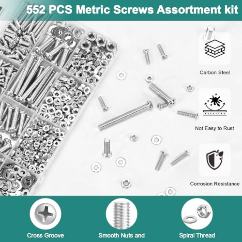 552 Pcs Metric Screws Nuts and Bolts Assortment Kit, M3 M4 M5 M6 Set Screws