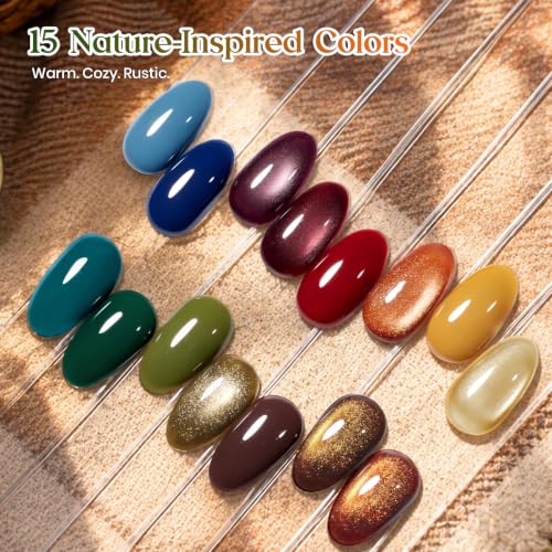Beetles Fall Gel Nail Polish Kit With Cat Eye Colors, Base & Top Coat - color: A-Mixed Finishes | Nature Bazaar