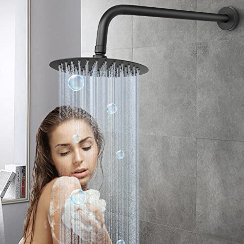 Shower Arm with Flange and Teflon Tape, Wall Mounted Shower Pipe 304 Stainless Steel Extension Arm for Fixed Shower Head & Handheld (15 Inch, Matte Black) - color: Matte Black, style: 15 Inch