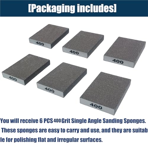 Tonmp 6 PCS 400 Grit Hand Sanding Blocks Set - Superfine Sander Sponge, Wet and Dry Dual-use Sanding Sponges, Washable and Reusable, Ideal for Wood Metal Wall Polish - style: 400 Grit
