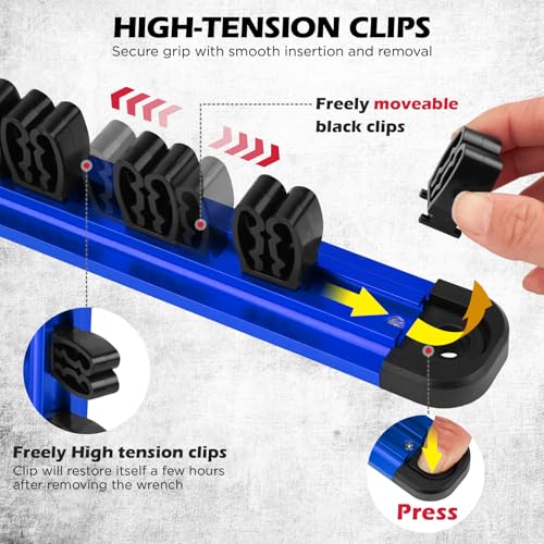 Magnetic Screwdriver Organizer and Wrench Organizer, 14-Slot Screwdriver and Wrench Holder, Magnetic Aluminum Rail Tool Organizer for Tool Box Drawer Wall-Mount Storage, Blue (Tools not Included) - style: 1-Pack Blue (14-Slot)