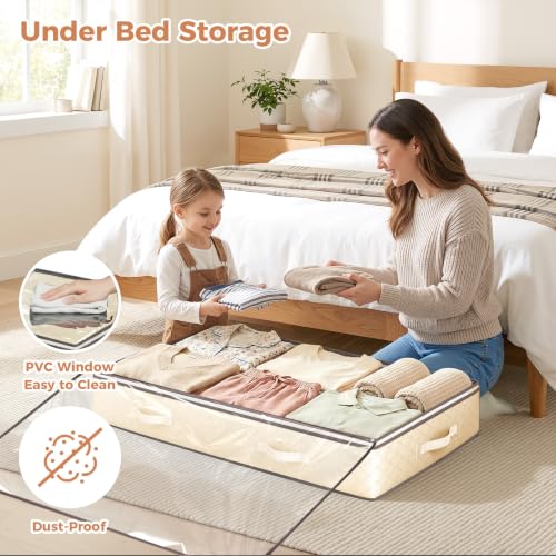 Budding Joy 6 Pack 95L Under Bed Storage Containers Beige - color: Beige, size: 95L-6 Pack