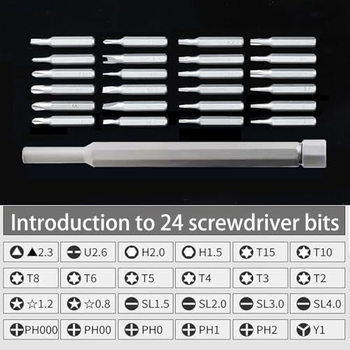 Precision Screwdriver Kit with Push-to-Open Aluminum Alloy Magnetic Case, 24 Bits for Phone, Computer, Watch, Glasses Repair, Professional Electronics Tool Set