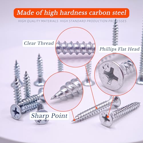 M3.5×30mm Wood Screw 100PCS Silver Drywall Screws Flat Head Phillips Drive Screws Set Zinc Plated Coarse Thread Ideal for Furniture, DIY & Home Repair - size: 30mm-225pcs
