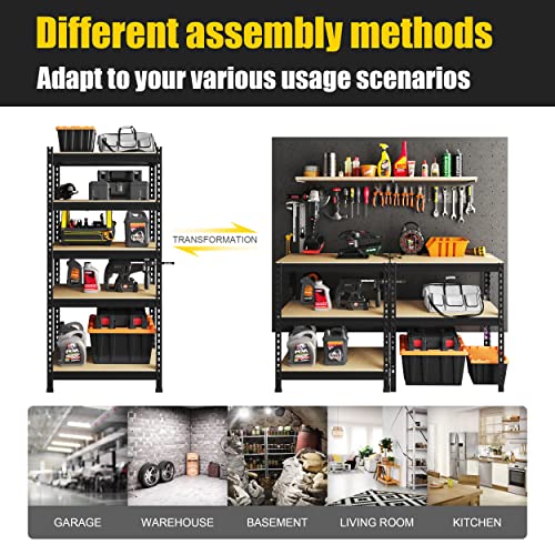 PrimeZone 5-Tier Garage Storage Shelves, Adjustable Metal Shelving, Black - size: 28"W x 12"D x 59"H