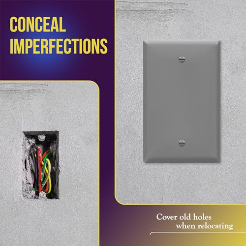 ENERLITES 10 Pack Mid-Size Blank Wall Plate Cover, No Device, 1-Gang, Gray - color: Gray, size: Mid-Size