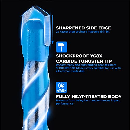toolant 3/8" Shockproof Hex Shank Masonry Drill Bits, 5-Piece Set - size: 3/8" (5pcs)
