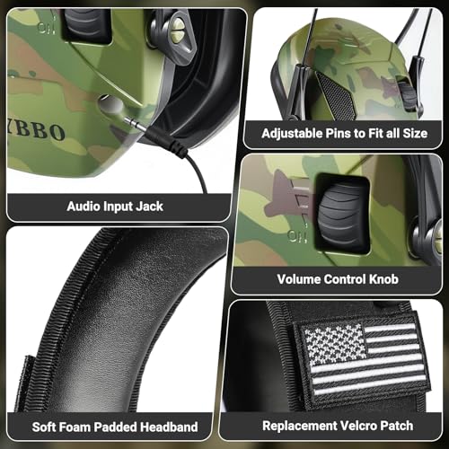 Electronic Shooting Ear Protection w/Gel Pads, 23dB NRR Active Noise Reduction & 3X Amplification Headset for Shooters - color: Camo