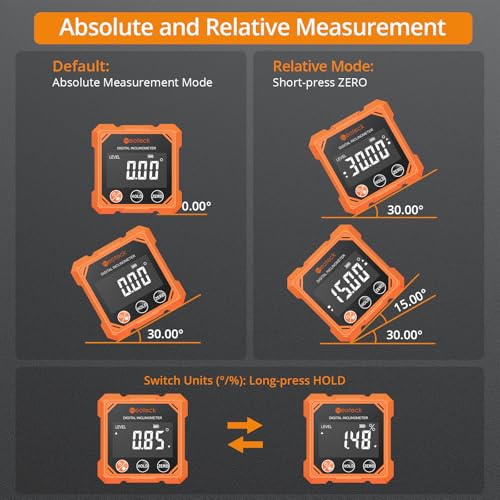 Neoteck 4-Side Magnetic Digital Angle Finder with Laser Class 2,<1mW Output
