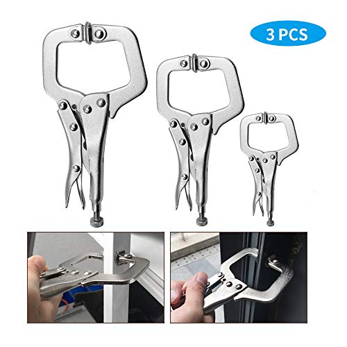 Anxingo 3 Pack Heavy Duty C-Clamp Locking Pliers Set (6" Swivel + 9" Swivel + 11" Swivel Tips) C Clamps with Swivel Pads for Craftsmen Home Workshop - size: 6" + 9" + 11"