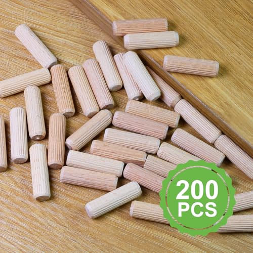 3/8" x 1-1/4" Wooden Dowel Pins, FoDau770 Fluted Wood Dowel Rods, Natural Beech Wood Dowel Pegs for Crafts, Woodworking, DIY Furniture - 200 Pieces - size: 3/8" x 1-1/4"