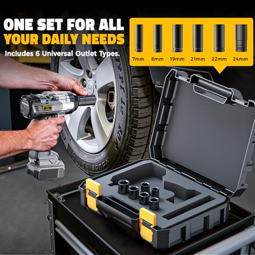 Cerycose Cordless Impact Wrench 1/2 inch Compatible with DeWalt 20V Battery: 1700FT-LBS High Torque Impact Wrench with 6 Sockets & Case - Brushless Electric Impact Gun LED Work Light, Bare Tool - size: 1/2inch, style: Fit for DeWalt（include 6 Sockets）