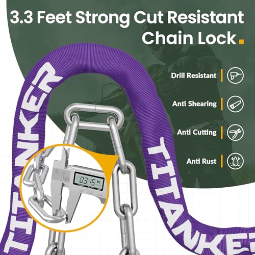 Titanker Bike Chain Lock with Keys, 3.3 Feet Security Heavy Duty Anti-Theft Bicycle Chain Locks for Bike, Motorcycle, Bicycle, Door, Gate, Fence, Grill (6mm, 8mm, 10mm Thick Chain) - color: Purple-8mm Chain