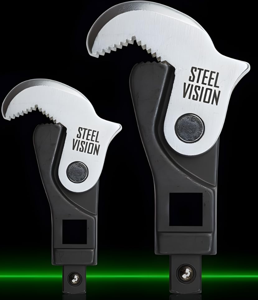 Steel Vision 2pc Crowfoot Wrench Set, Self-Adjusting Spring Jaws, 3/8" & 1/2" Drive, 8–32mm, Serrated Grip, Automotive & Plumbing Tool, Heavy-Duty for Tight Spaces, Replaces Open-End or Pipe Wrench - size: 2pc (8-32mm)