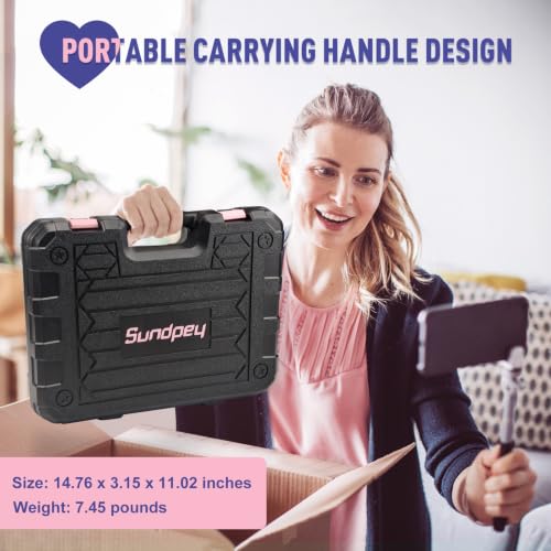 Sundpey 148 Pcs Portable Basic Hand Repair Home Tool Kit Set with Case Pink - color: Pink