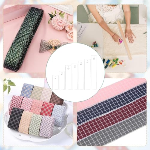 BENECREAT 7PCS Acrylic Ribbon Rulers, 6 8 10 11 12 13 14 Inch Rectangle Quilting Rulers Ribbon Tail Measuring Tool for DIY Tailor Craft Tool Drawing Measuring Supplies