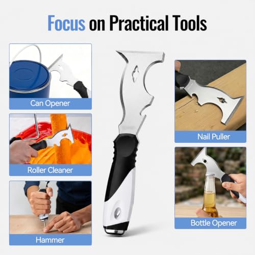 Mister Rui 10-in-1 Putty Knife, MultiUse Paint Scraper Tool, Hammer End