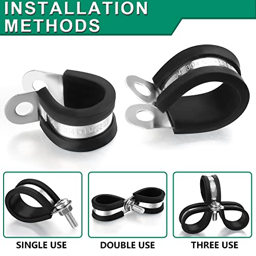 OURU 20pcs 3/4 Inch Stainless Steel Cable Clamps,Rubber Coated Cushioned Insulated Cable Clamp,Automotive Cable Wire Clamps,Pipe Clamps,Metal Clamp for Tube,Lines,Wire Cord Installation(Black,19mm) - size: 20pcs - 3/4"