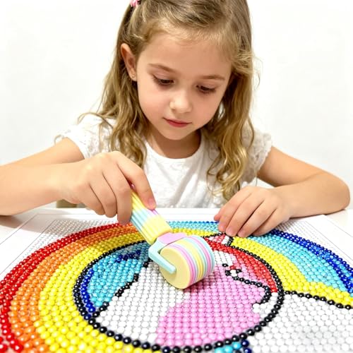 Diamond Painting Roller & Stylus Kit, Rainbow Gradient Plastic Pressing Roller for 5D Diamond Art, Efficient Point Drill & Rhinestone Fastening Tool for Adults & Kids