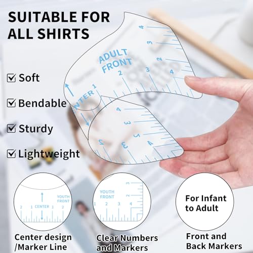 9pcs Tshirt Ruler Guide for Vinyl Alignment, T Shirt Rulers to Center Designs, PVC Measurement Template, Sewing Supplies Accessories Tools for Cricut Heat Press & HTVRONT HTV Transfer Vinyl (Blue) - style: Tshirt Ruler-9-Blue