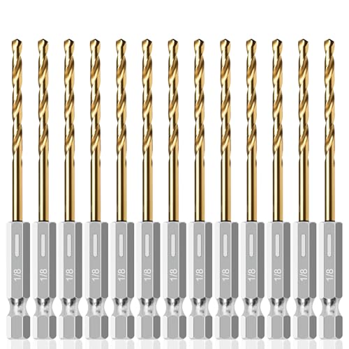13PC 1/8" Titanium Coated Twist Hex Shank Drill Bit Set - size: 1/8-13pcs