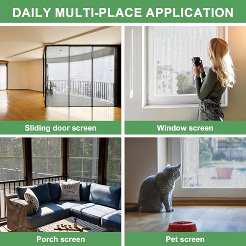 48"X102" Window Screen Replacement, Fiberglass Window Screen Mesh, Replacement Window Screens, Window Screen Door Repair Kit for Patio Porch Sliding Door House Windows Pool Pet, with Ruler - size: 48"x102"