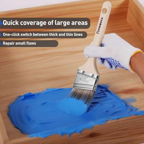Paint Brush, 2IN Stain Brushes for Painting Walls House Touch-Ups,Furnitures and Fence Staining, Wooden Handle Masonry Paintbrush(6 Packs) - size: 2 inch