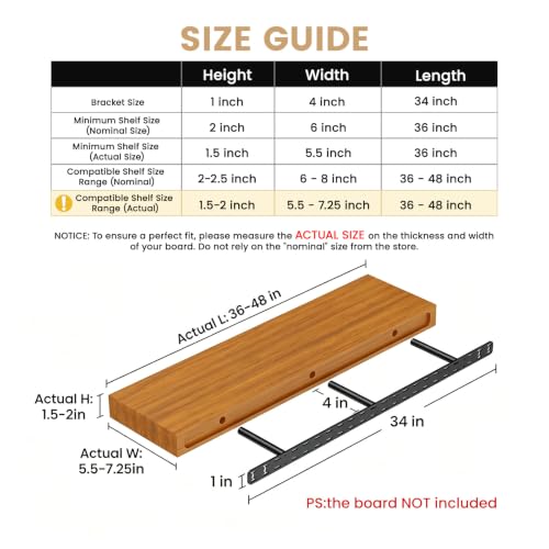2pcs Floating Shelf Bracket Heavy Duty,Decorative Floating Shelf Hardware Hidden Black Metal Fireplace Mantel Brackets Without Jig (34"X4"X1.0" Without Tools) - size: 34"X4"X1.0"