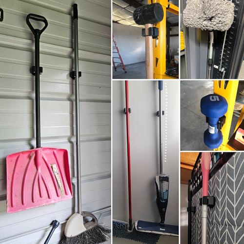 ULIBERMAGNET Magnetic Mop Broom Holder,6 Pack Heavy Duty Movable Magnetic Broom Holder Rack,Anti-slip Wall Mounted Utility Storage Mop Shovel Hanger for Garage, Kitchen, Laundry, Garden - style: 12LB 2PCS Silver&Black Magnetic Mop Holder