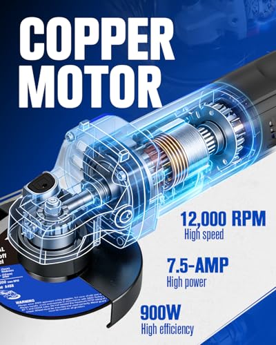 AVID POWER Angle Grinder, 7.5-Amp 4-1/2 inch Electric Grinder Power Tools with Grinding Wheels, Cutting Wheels, Flap Disc and Auxiliary Handle for Cutting, Grinding, Polishing and Rust Removal - Blue - color: Blue