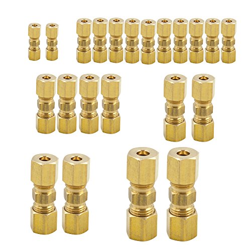 Brass Compression Union Fitting Set: 1/4" (2), 5/16" (10), 3/8" (4), 1/2" (2), 5/8" (2), 3/4" (2) Fittings - size: Type C