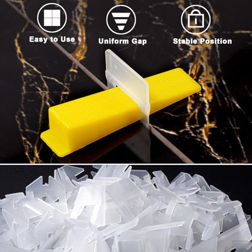 Tile Leveling System Clips Tiles Leveler Spacers Tile Clips 1/8 inch Tile Spacer 5500 Piece and 16 oz Rubber Mallet Hammer .Tile Tools Set for Professional Ceramic and Stone Installation - color: 5500