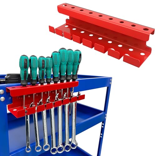 MUTUACTOR Magnetic Wrench Holder Heavy Duty,Anti-scratch Magnetic Mount Screwdriver Holders, 2 Layers Wrench Screw Drivers Holder for Work Bench Toolbox Tool Cart,1PCS,Red,9 Holes and 7 Slots - style: Red Screwdrivers Wrench Holder