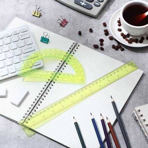 Zonon 2 Pcs 12 Inch Clear Ruler and 6 Inch Plastic Protractor Set, Yellow - color: Yellow