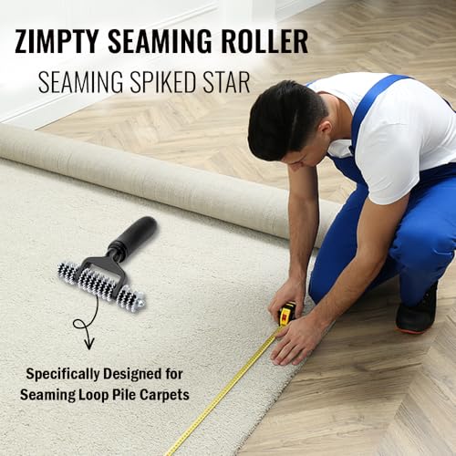 ZY393 Carpet Seam Roller, Spiked Star Wheel Grooming Pile Roller for Loop Carpet Seaming, Bi-Directional 5.5"/140mm Wide Head, Improves Hot-Melt Tape Adhesive Transfer for Invisible Seams - style: Seaming Roller Seaming Spiked Star Grooming Carpet Pile Ro