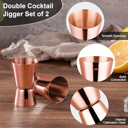 Briout 2 Double Cocktail Jigger for Bartending,1OZ 1/2OZ,Flat Edge Rosegold - color: Rose Gold, size: Flat Edge-0.5oz/1oz-2PC