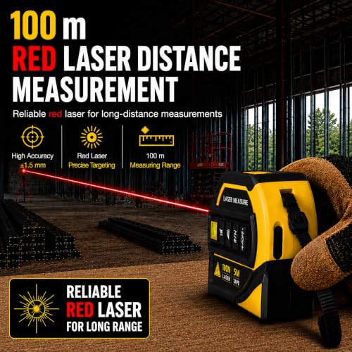 4-in-1 Laser Distance Meter, 328FT Laser Tape Measure & 16FT Auto-Lock Tape