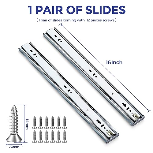 Ravinte Silver Soft Close Drawer Slides 16 Inch 1 Pairs 2 Pack - color: Silver, size: 16 Inch