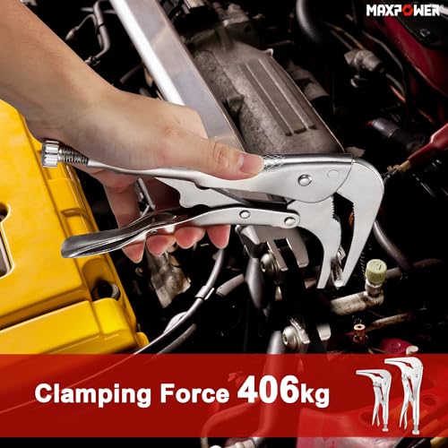 MAXPOWER 2PCS 90 degree Offset Long Nose Locking Pliers 7 inch and 10 inch - size: 7" 10"