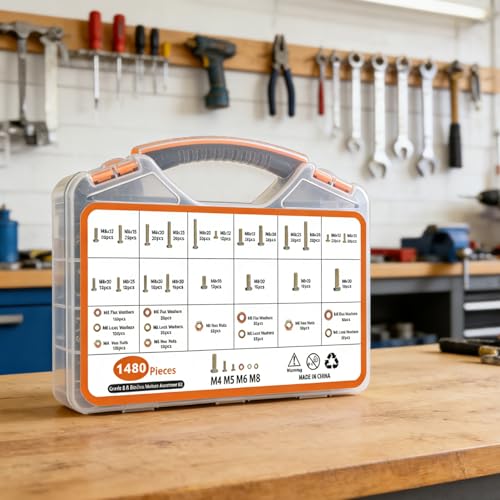 1480pcs Metric Nuts and Bolts Assortment Kit, M4 M5 M6 M8 Bolt Assortment, Grade 8.8 Alloy Steel with Yellow Zinc Plated, Length from 12-30mm - size: 1480PCS Metric (M4, M5, M6, M8)