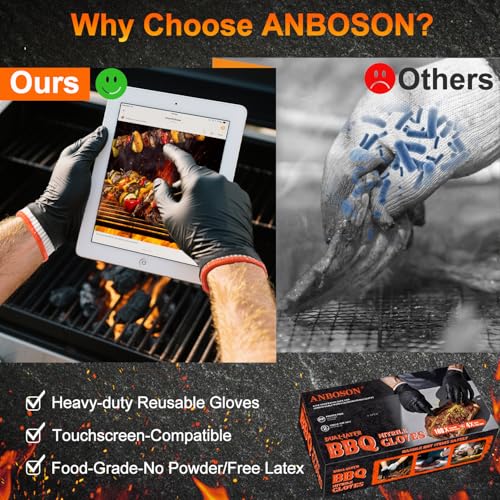 ANBOSON BBQ Gloves Disposable, Heat Resistant Grilling Gloves for Cooking - size: Large, style: 6mil Nitrile