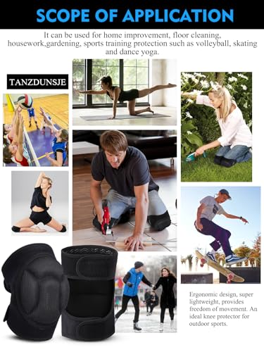 Knee Pads Men/Women for Gardening 20mm EVA Foam,Adult knee pads for Cleaning Construction Work Volleyball, Football Dance, Adjustable Straps Non-Slip Straps (Black)