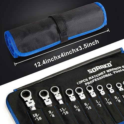 SORAKO Ratcheting Wrench Set Flex Head, 16 Piece SAE Combination Ratchet Wrench kit, 1/4″ - 13/16″ Chrome Vanadium Steel Wrenches - style: Heavy-duty