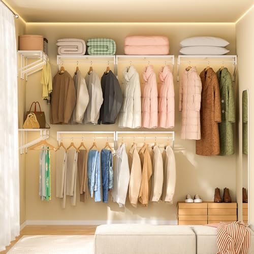 ThreeHio Expandable Closet Shelves Wall Mounted, 3 Pack Closet Shelving with Hanging Rods, Wall Shelving for Walk-in Closet, Hanging Shelves Organizer and Storage for Closet, Laundry - size: 3 Pack