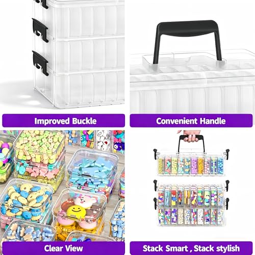 3-Tier Large Capacity Stackable Bead Organizer Box 90 Pcs, Portable Plastic Craft Storage Containers for Jewelry Making, Bracelets, DIY, Nail Art Charms - size: 3-Tier 90 Compartments